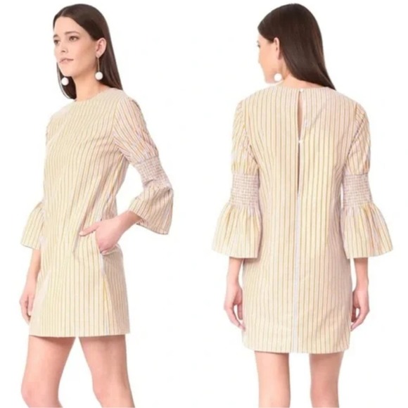 English Factory yellow and blue bell sleeve shift‎ dress size small - Picture 1 of 11